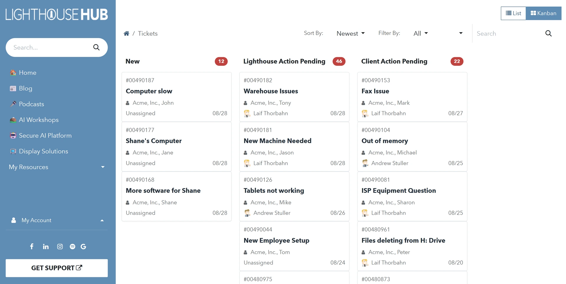 Ticket Kanban view